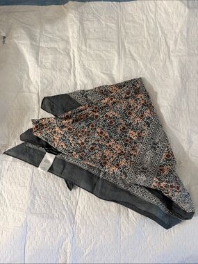 Anthropologie Black, Coral and Cream Floral Scarf